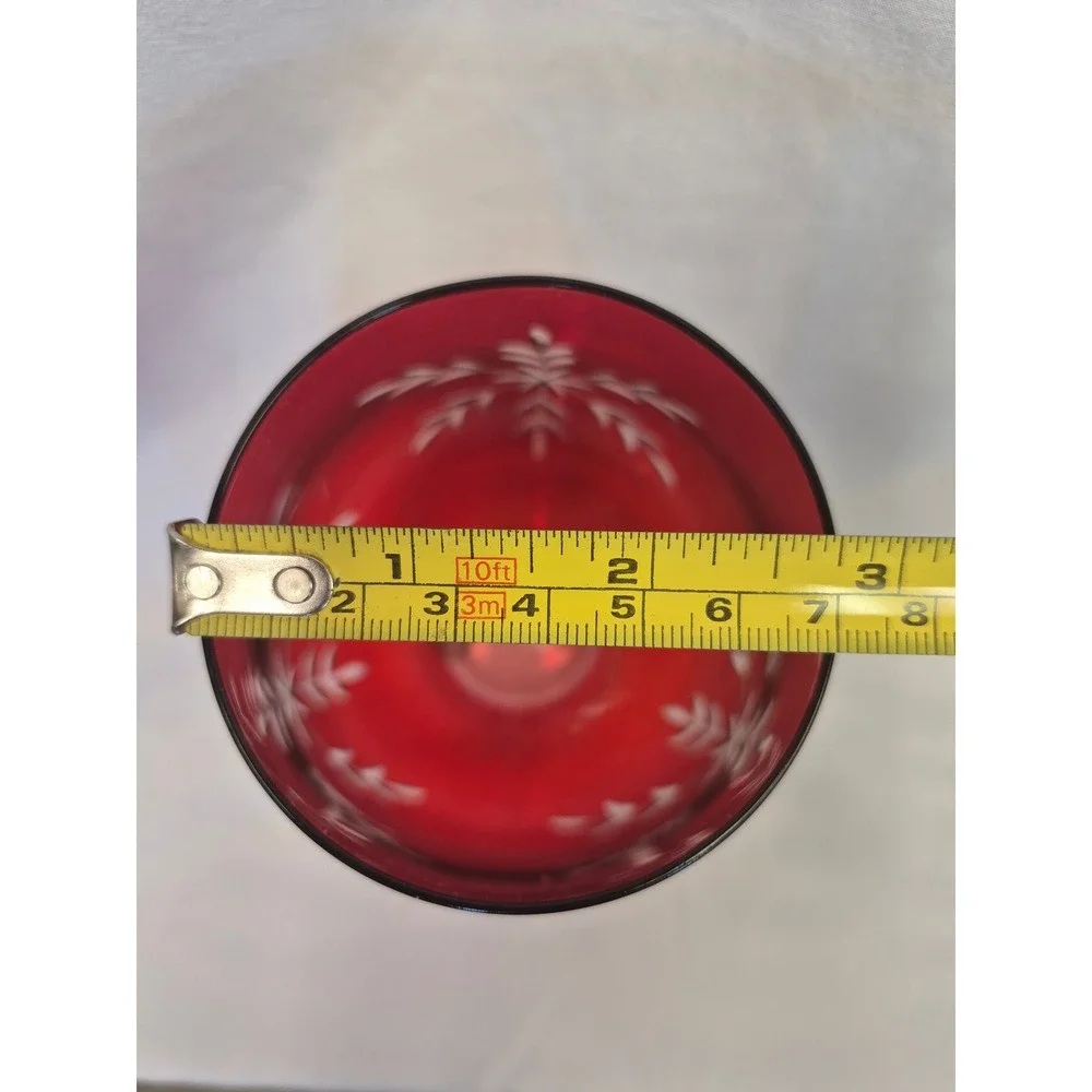 Set of 2 Ruby Red Cut Snowflake Stemless Wine Glasses Handmade Holiday Christmas